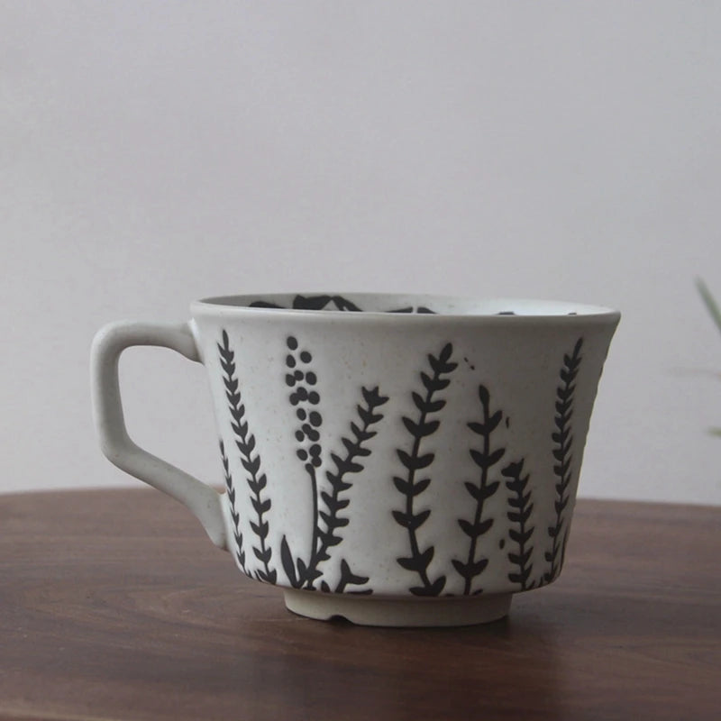 Ceramic Latte Mug 13.4oz Porcelain Coffee Cups with Handle Boho Cup for Tea Hot Cocoa Cappuccino Home Office Cafe Birthday Gift