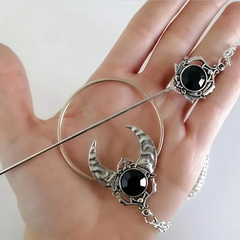 New Retro Exquisite Viking Witch Cane Crescent Hairpin Metal Hair Accessories For Women Jewelry Accessories Gift Wholesale