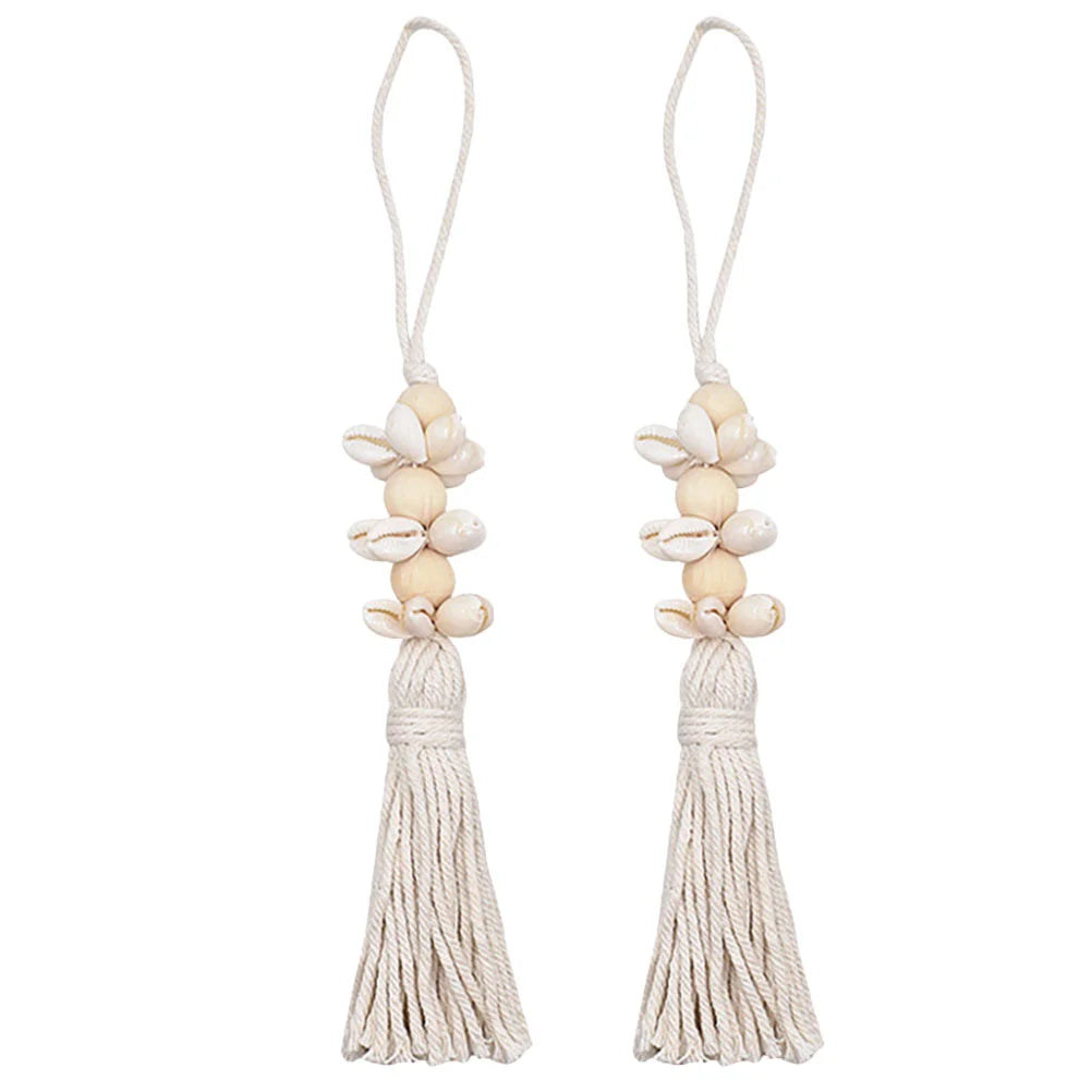 Rustic Bead Garland Boho Style Hanging String Wood with Tassels Wedding Pendant Beige