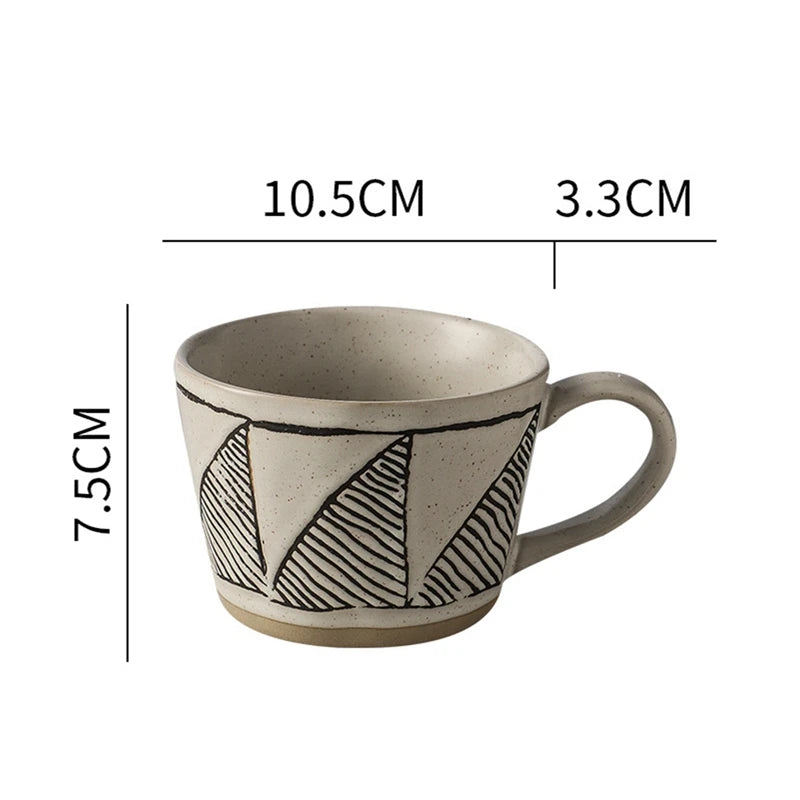Ceramic Latte Mug 13.4oz Porcelain Coffee Cups with Handle Boho Cup for Tea Hot Cocoa Cappuccino Home Office Cafe Birthday Gift