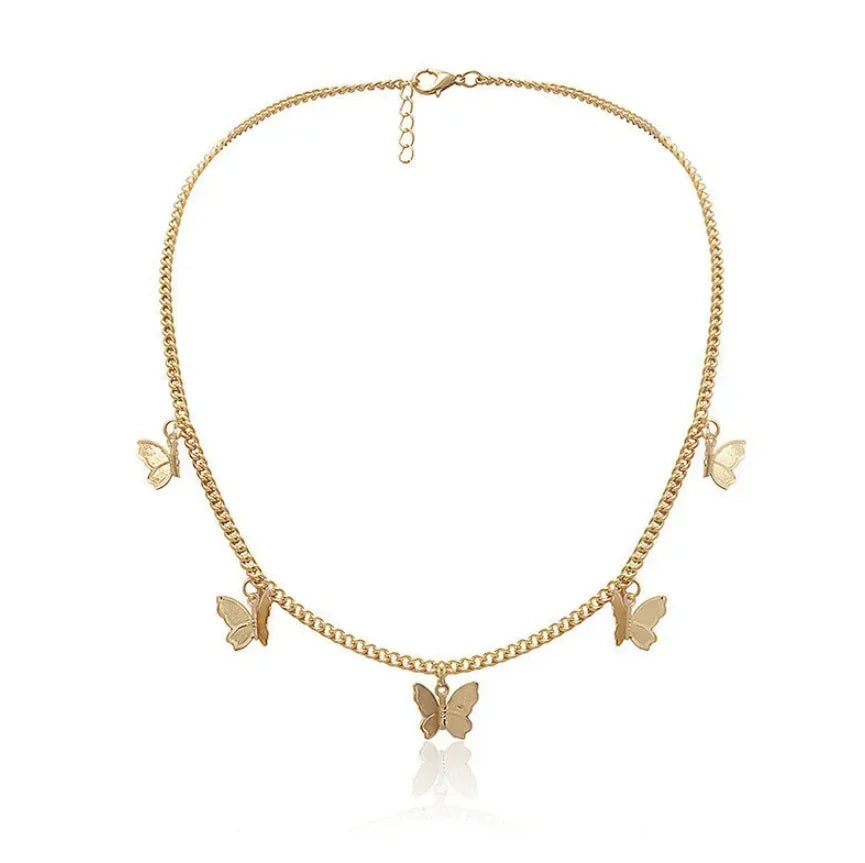 New Fashion Delicate Bohemia Women Gold Color Butterfly Moon Cross Chain Boho Custom Jewelry