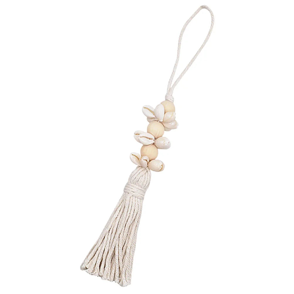 Rustic Bead Garland Boho Style Hanging String Wood with Tassels Wedding Pendant Beige