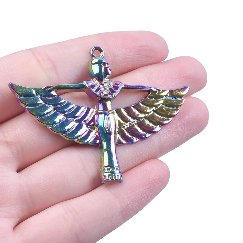 The Egyptian goddess ISIS Necklace for Women/Men Rainbow Charm Alloy Pendant 50cm Long Steel Chains Jewelry Collar hombre bijoux