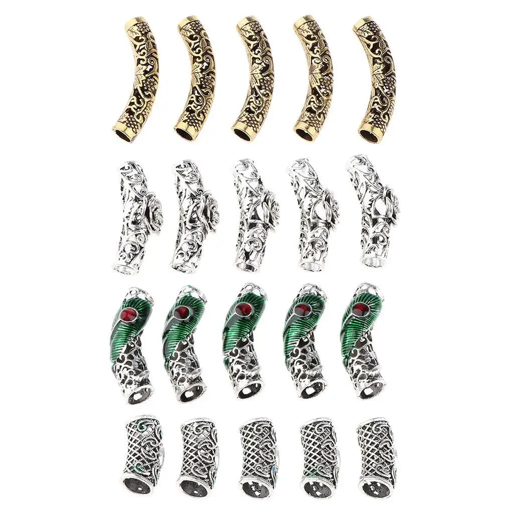 Beard Beads Set Gem Jewel (5pcs) - Norse Rings for Dreadlocks & Hair & Beards - Antique Style