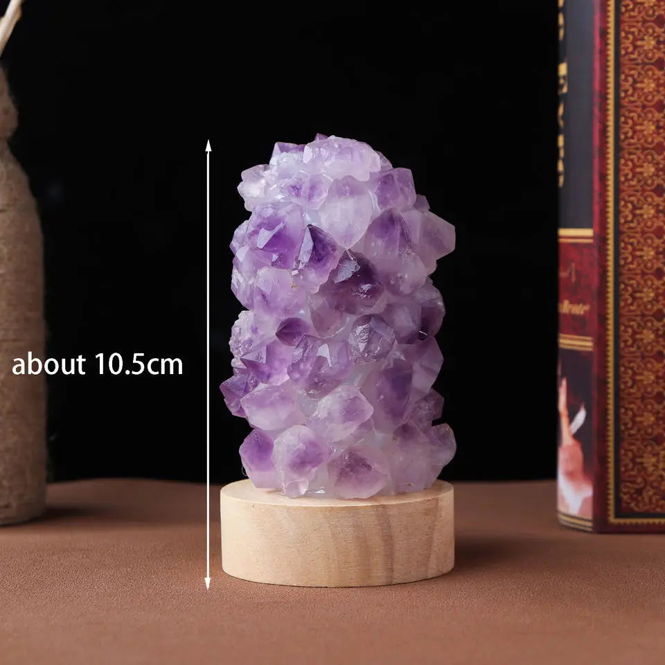 Crystal Lamp Natural Amethyst Tooth Flower Dim Light USB Interface with Switch Wishing Decoration 1pc