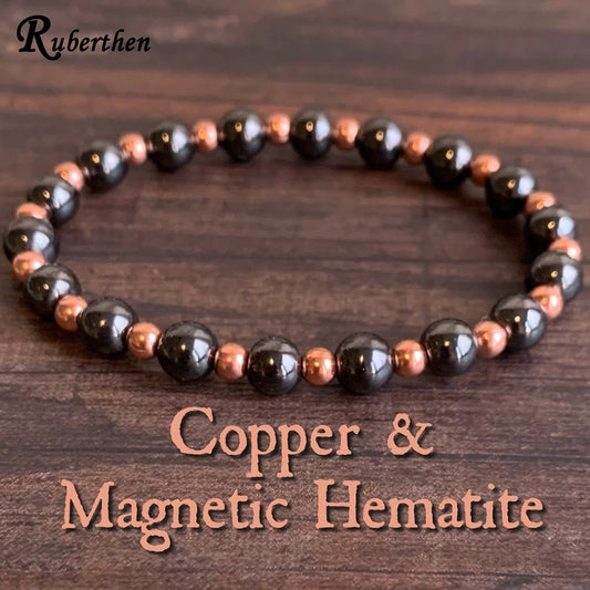 Ruberthen Genuine Copper & Magnetic Hematite Wrist Mala Bracelet High Quality Women`s Mala Spiritual Energy Bracelet