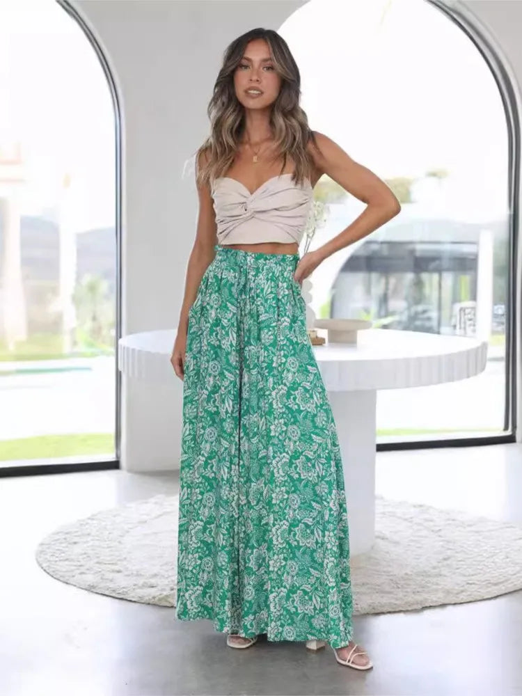 Women's Boho Pant Casual High Waist Loose Sweatpants Trousers Capris Wide Leg Pants Skirt Fashion Women Clothes Pantalones Mujer