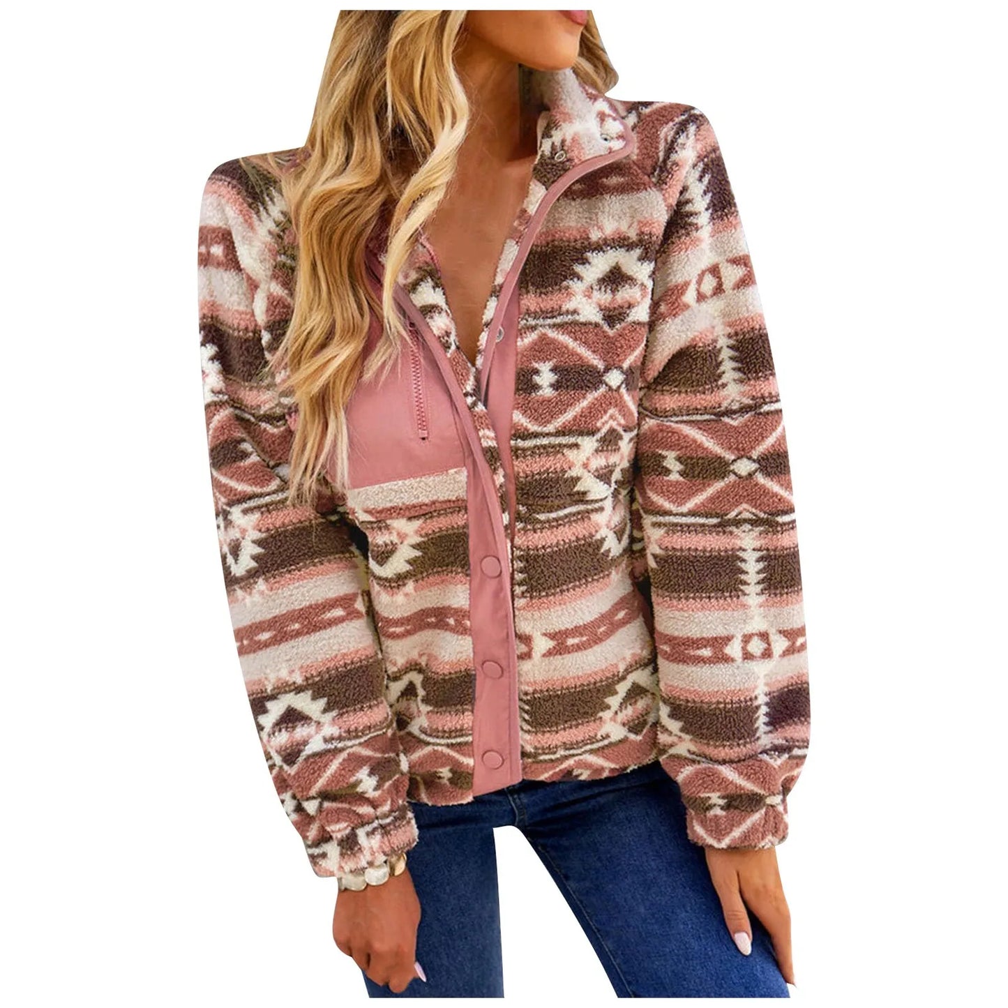 Boho Women Woolen Coat All Match Lapel Vintage Loose Stripe Cardigan Casual Windproof Autumn Winter Jacket For Daily Life