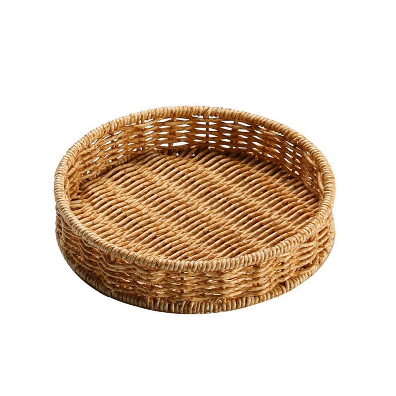 Round Rattan Fruit Basket Bowls Natural Wicker Boho Woven Storage Baskets Bread Tray for Kitchen Coffee Table Farmhouse