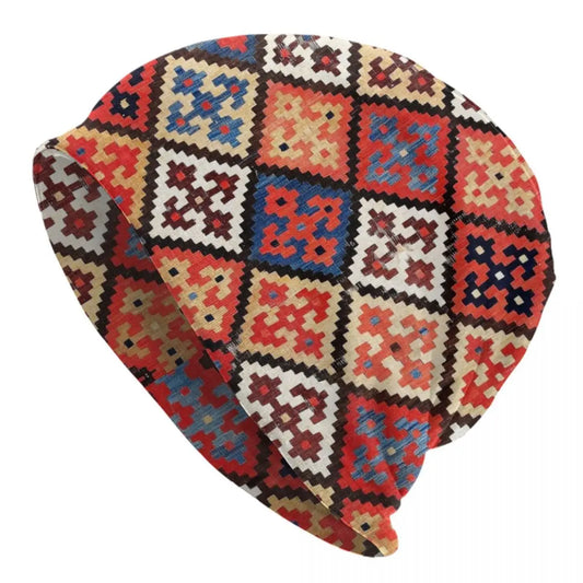 Custom Persian Kilim Print Skullies Beanies Caps Cool Warm Knitted Hats Unisex Bohemian Geometric Ethnic Style Bonnet Hats