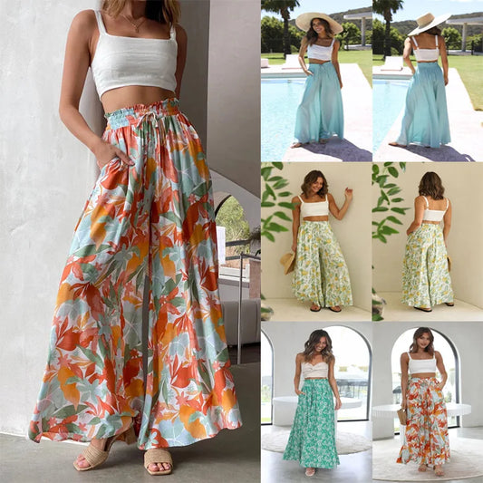 Women's Boho Pant Casual High Waist Loose Sweatpants Trousers Capris Wide Leg Pants Skirt Fashion Women Clothes Pantalones Mujer