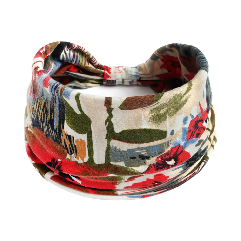 Bohemian Style Elastic Hair Bands Yoga Headband Women Headwear Print Vintage Cross Unisex Scrunchies Hair Accessories