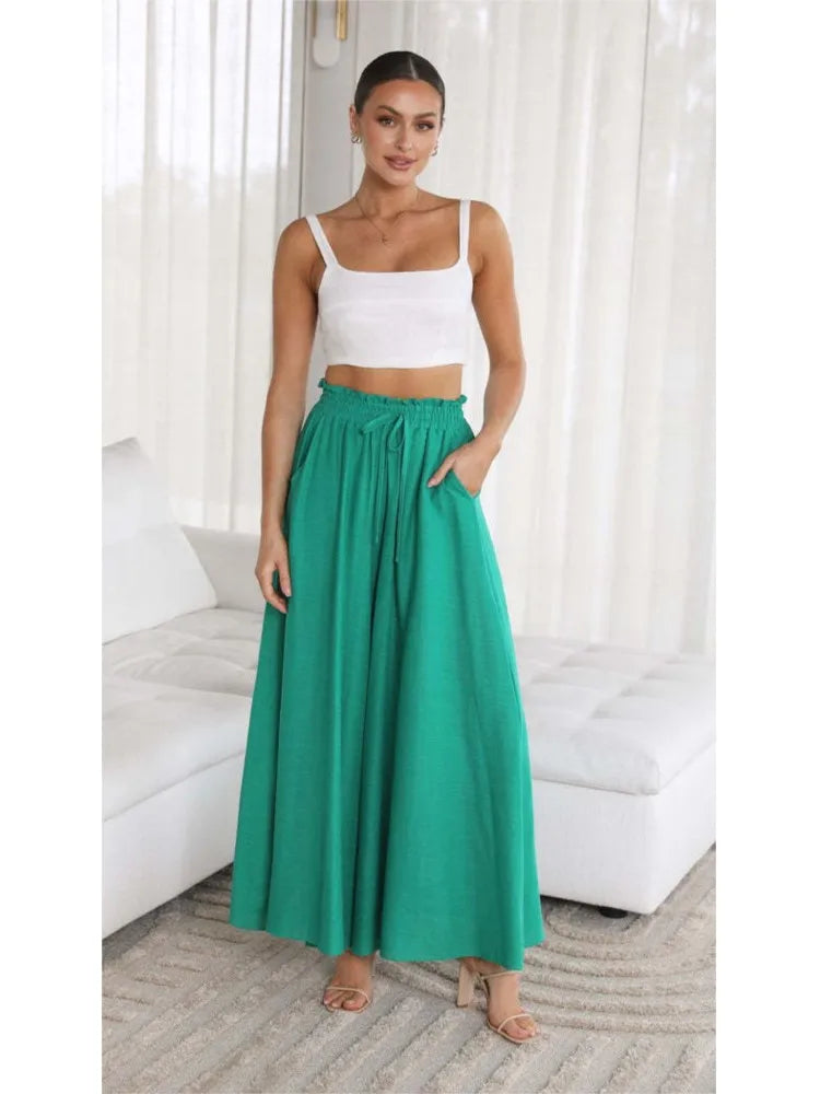 Women's Boho Pant Casual High Waist Loose Sweatpants Trousers Capris Wide Leg Pants Skirt Fashion Women Clothes Pantalones Mujer