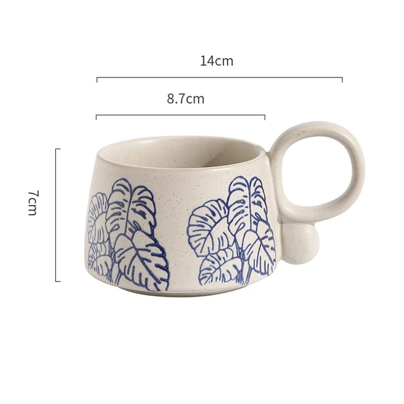 Ceramic Latte Mug 13.4oz Porcelain Coffee Cups with Handle Boho Cup for Tea Hot Cocoa Cappuccino Home Office Cafe Birthday Gift