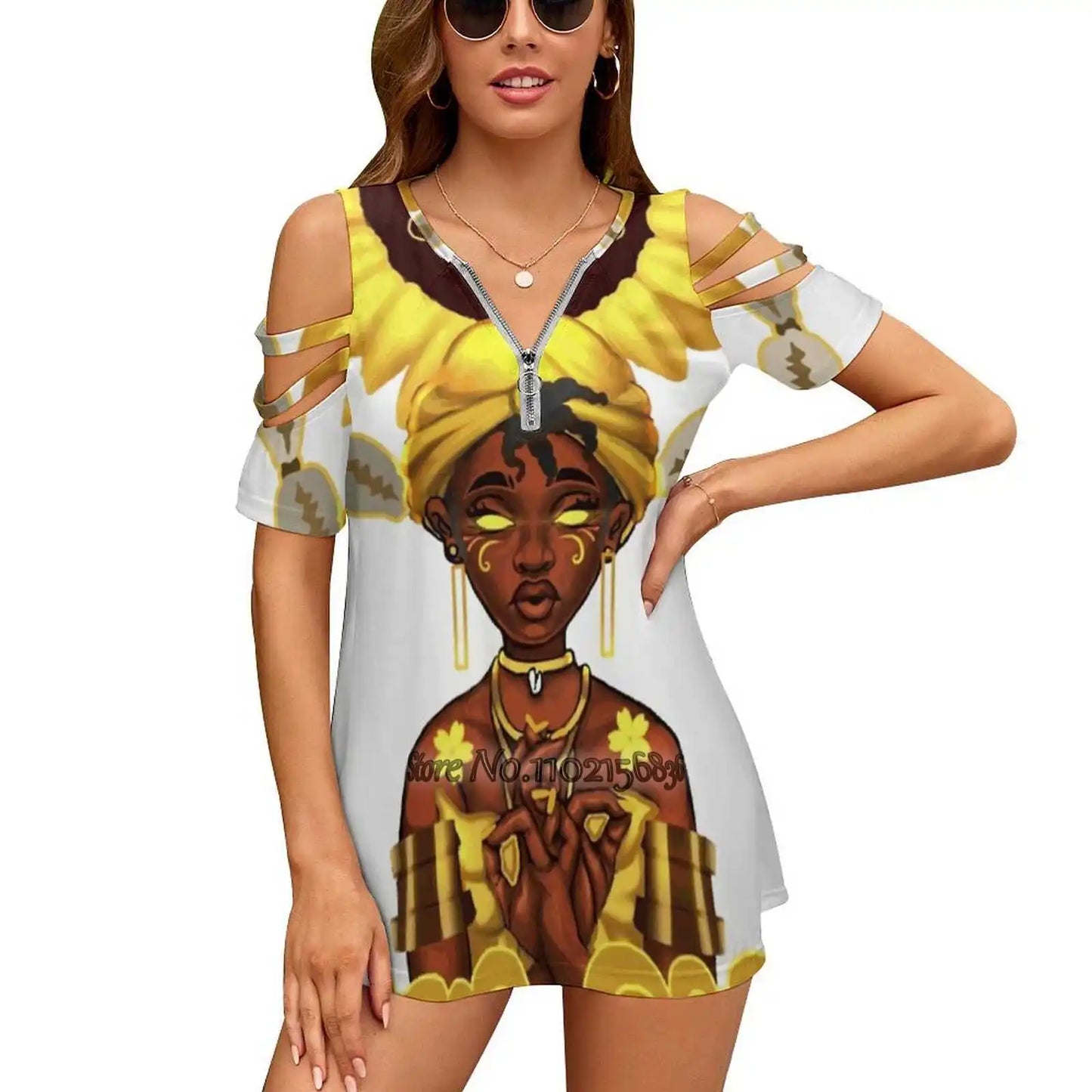 Oshun Vibes Sexy T-Shirt Casual Tops Pullover Ladies Top Back Lacing T Shirts Oshun African Orisha Orisa Sunflowergang Pan