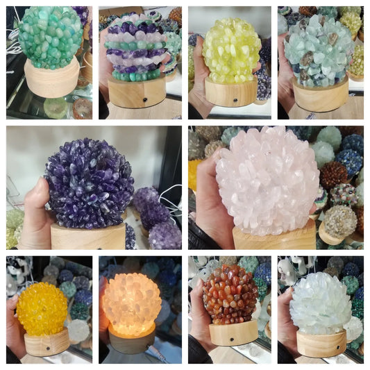 Natural Amethyst Quartz Crystal Gemstone Table Lamp Meditation Healing Crystal Cluster Specimen Home Decor Night Light Gift