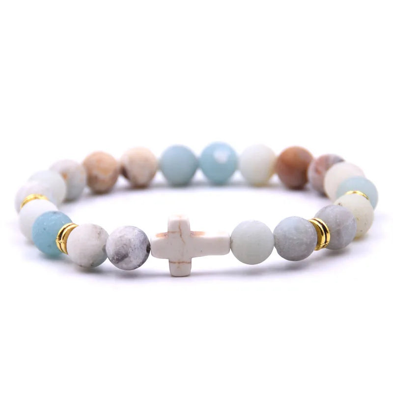 New Fashion Women's Creative Colorful Volcanic Stone Cross Crystal Bracelet Festival Lover DIY Charm Jewelry Foot Chain Gift