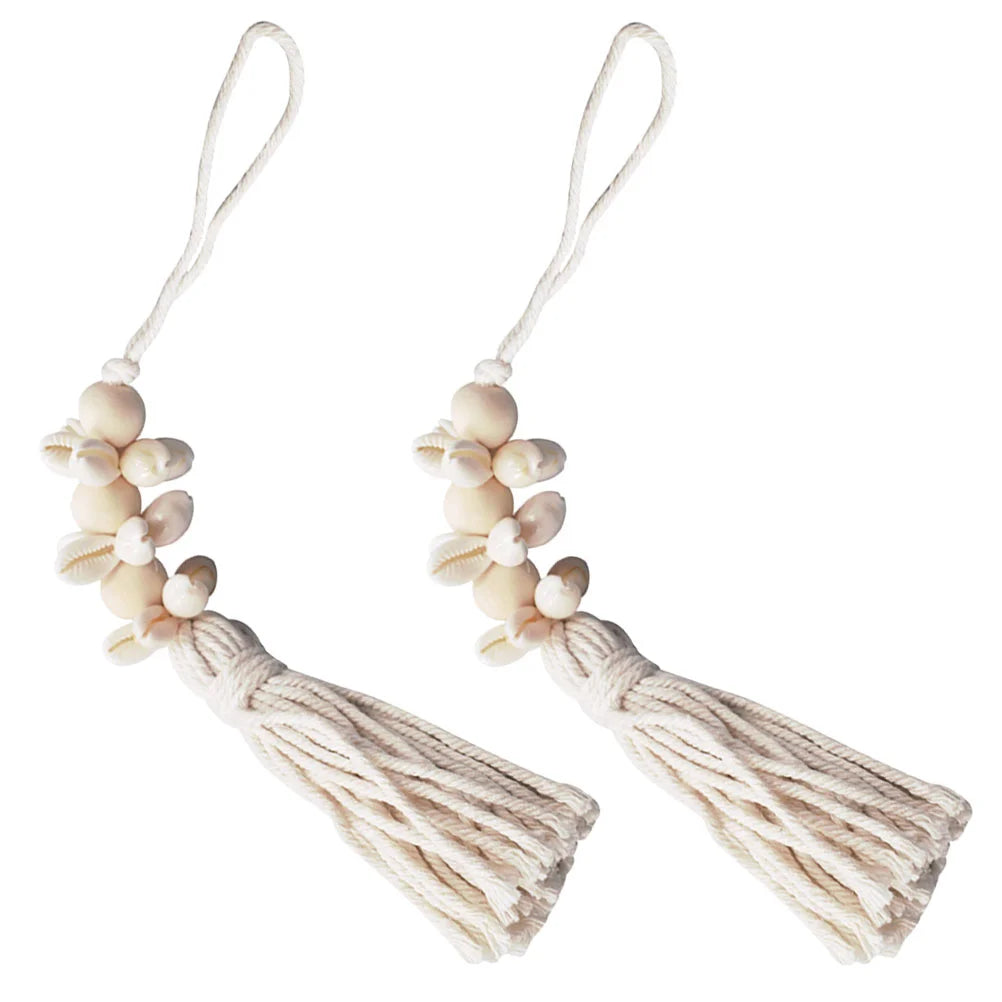 Rustic Bead Garland Boho Style Hanging String Wood with Tassels Wedding Pendant Beige