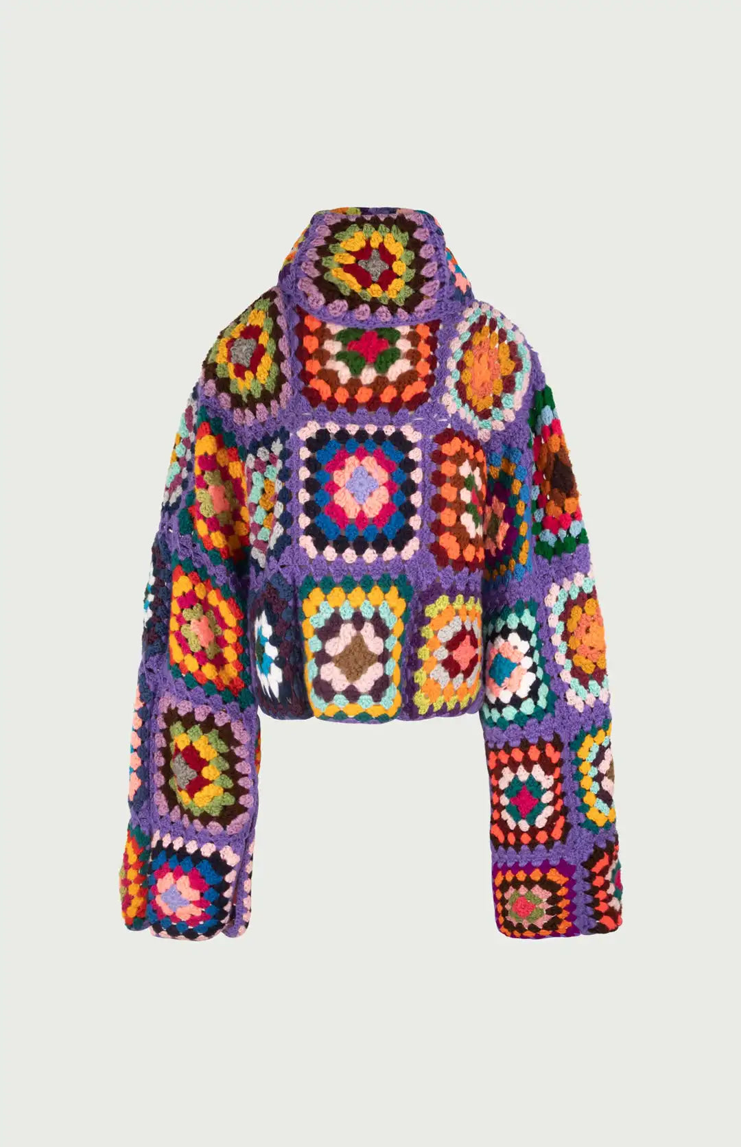 Colorful Crochet Sweaters Granny Square Turtleneck Cute Cardigan Boho Afghan Stitching Coat Color Patchwork Clothing For Lady