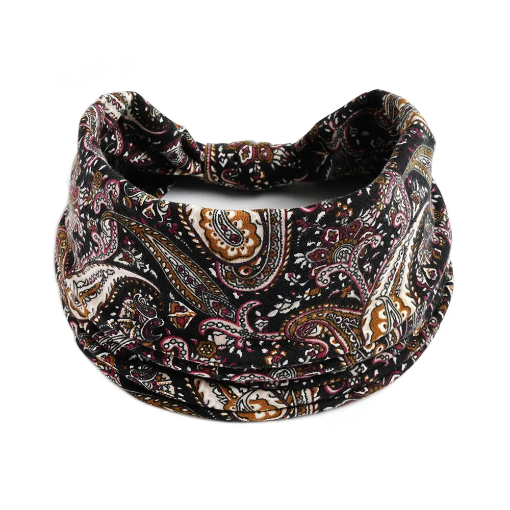 Bohemian Style Elastic Hair Bands Yoga Headband Women Headwear Print Vintage Cross Unisex Scrunchies Hair Accessories