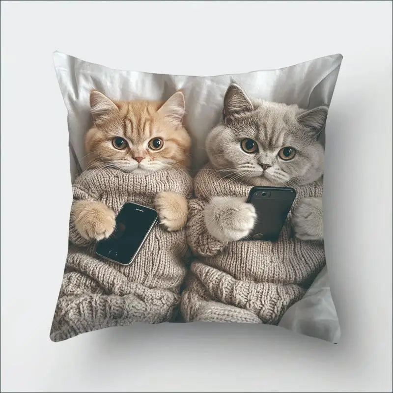 Vibrant Bohemian Style Short Plush Pillow Cover 45x45cm Charming Kitten Living Room Bedroom Decor