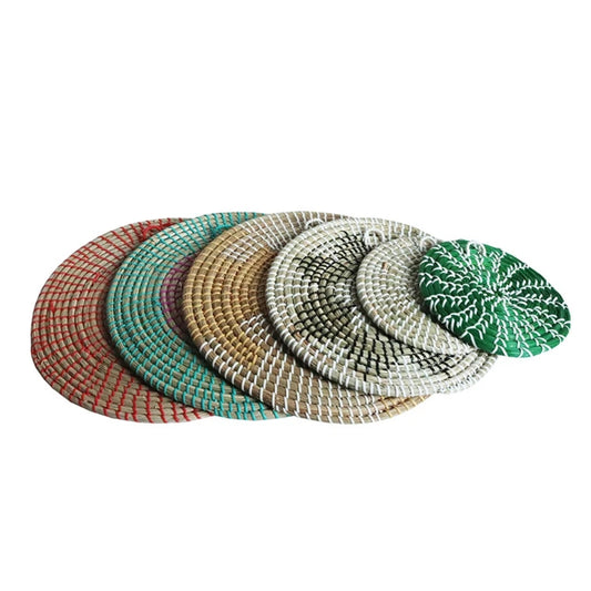 Seagrass Wall Basket Decor Hanging Boho Woven Flat Baskets for Living Room Family Room Bedroom Kitchen Bathroom Decor