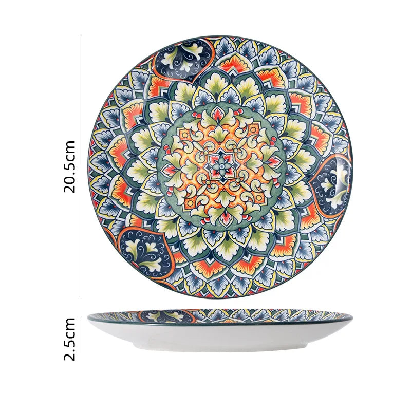 Retro Ceramic Dinner Plates Set Bohemia Style Food Plate Household Tableware Set Breakfast Plates Salad Soup Bowls Dinnerware