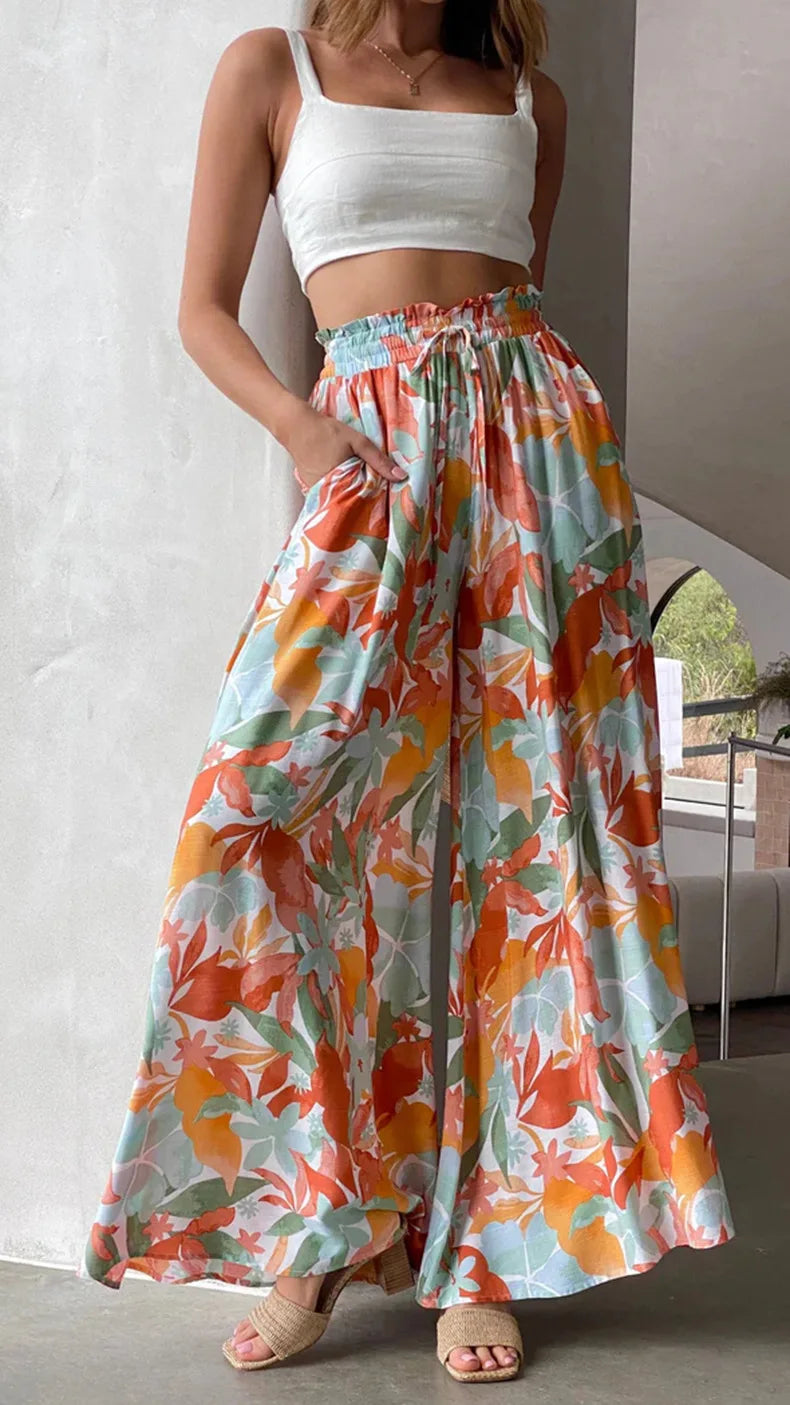 Women's Boho Pant Casual High Waist Loose Sweatpants Trousers Capris Wide Leg Pants Skirt Fashion Women Clothes Pantalones Mujer