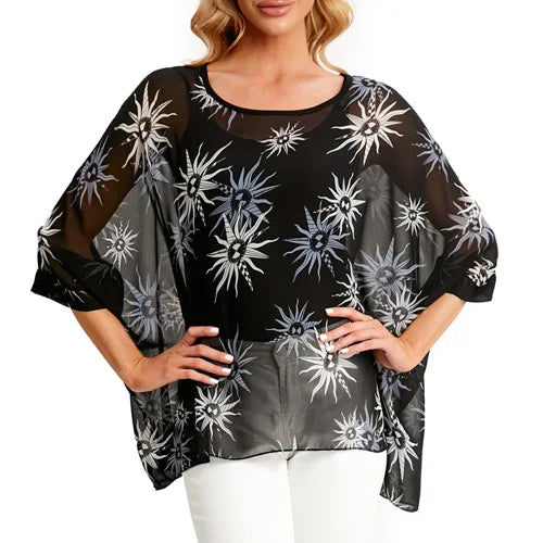 BHflutter Blouse Plus Size 2022 New Batwing Casual Summer Blouse Women Boho Chiffon Shirt Top Shirt Women