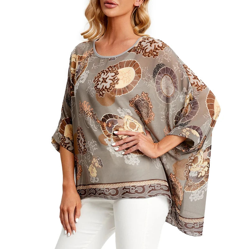 BHflutter Blouse Plus Size 2022 New Batwing Casual Summer Blouse Women Boho Chiffon Shirt Top Shirt Women