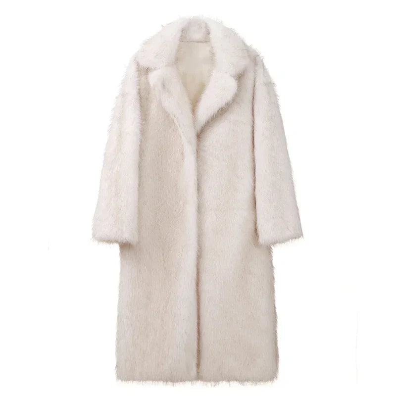 Premium Vintage Look Long Faux Fur Coat Women Gradient Maxi Overcoats 2024 Winter Cozy Iconic Fuzzy Outfits Parka Outwear