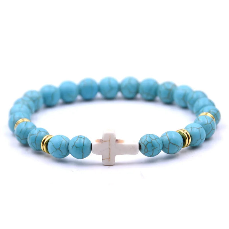 New Fashion Women's Creative Colorful Volcanic Stone Cross Crystal Bracelet Festival Lover DIY Charm Jewelry Foot Chain Gift