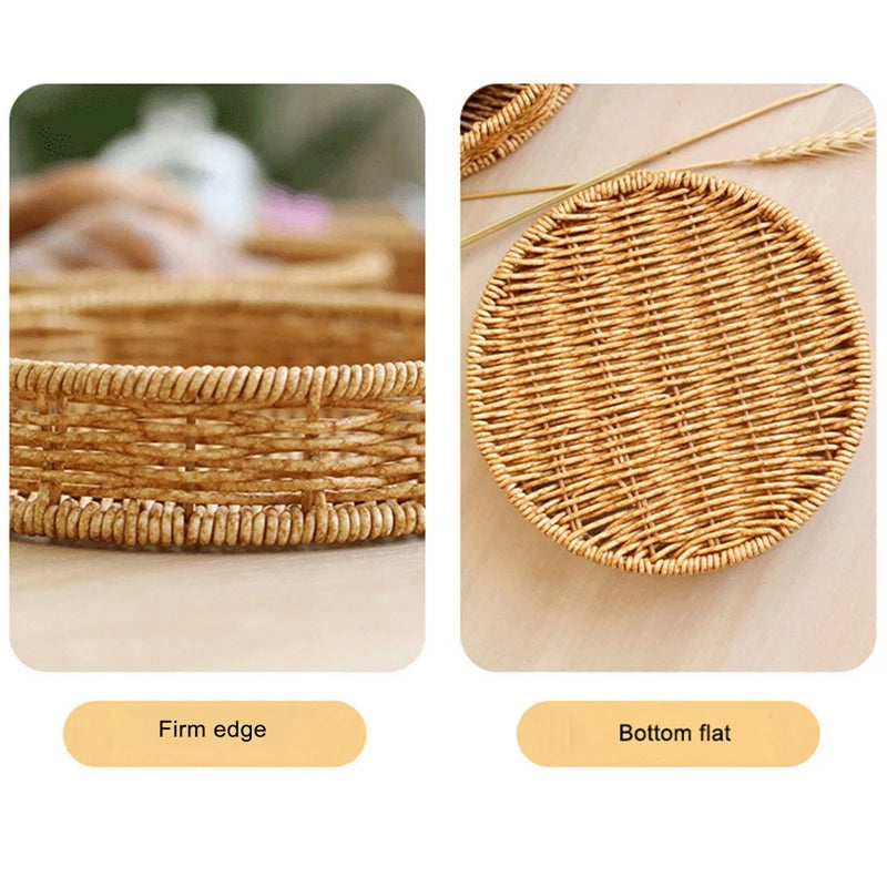 Round Rattan Fruit Basket Bowls Natural Wicker Boho Woven Storage Baskets Bread Tray for Kitchen Coffee Table Farmhouse