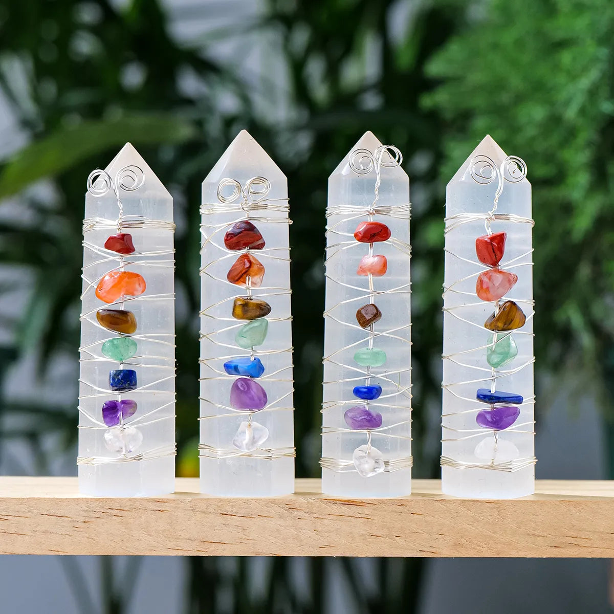 1PC Natural White Selenite Column Crystal Point Seven Chakras Crystal Chips Healing Stone Crystal Crafts Home Decoration