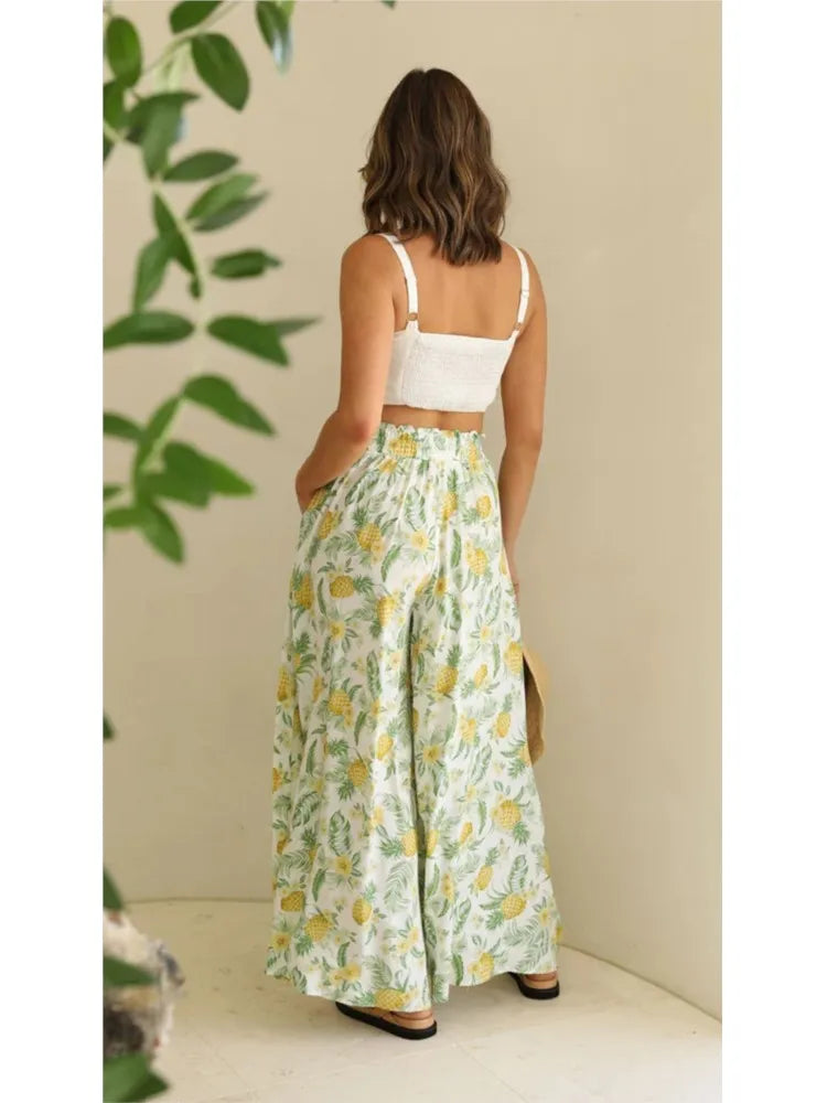 Women's Boho Pant Casual High Waist Loose Sweatpants Trousers Capris Wide Leg Pants Skirt Fashion Women Clothes Pantalones Mujer