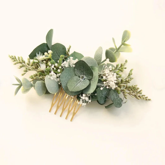 Greenery  Handmade Eucalyptus Bridal Hair Comb, Boho Wedding Headpiece, Romantic Dried Flower Comb for Bridesmaids supplies