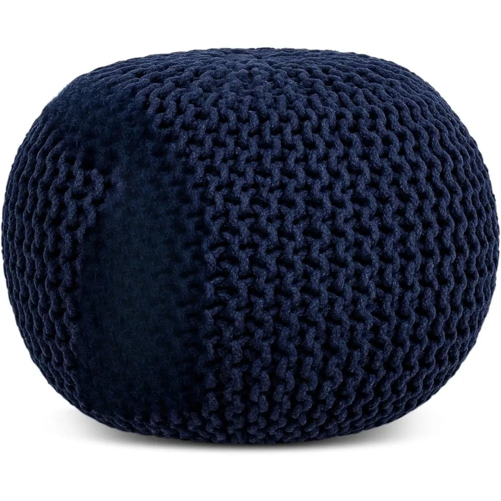 Round Pouf Ottoman Cotton Braided Foot Stool with Bean Bag Filling Boho Foot Rest for Living Room & Bedroom