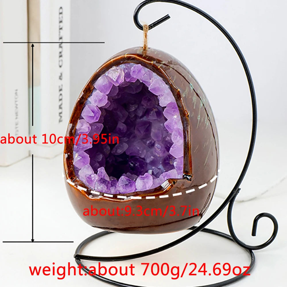 Natural Amethyst Cave Table Lamp Dinosaur Egg Bedroom LED Night Light  Bedside Lamp Amethyst Flower Handicraft Home Decoration