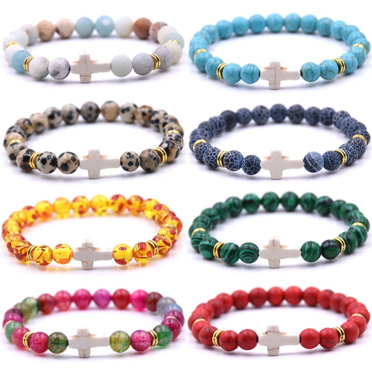 New Fashion Women's Creative Colorful Volcanic Stone Cross Crystal Bracelet Festival Lover DIY Charm Jewelry Foot Chain Gift