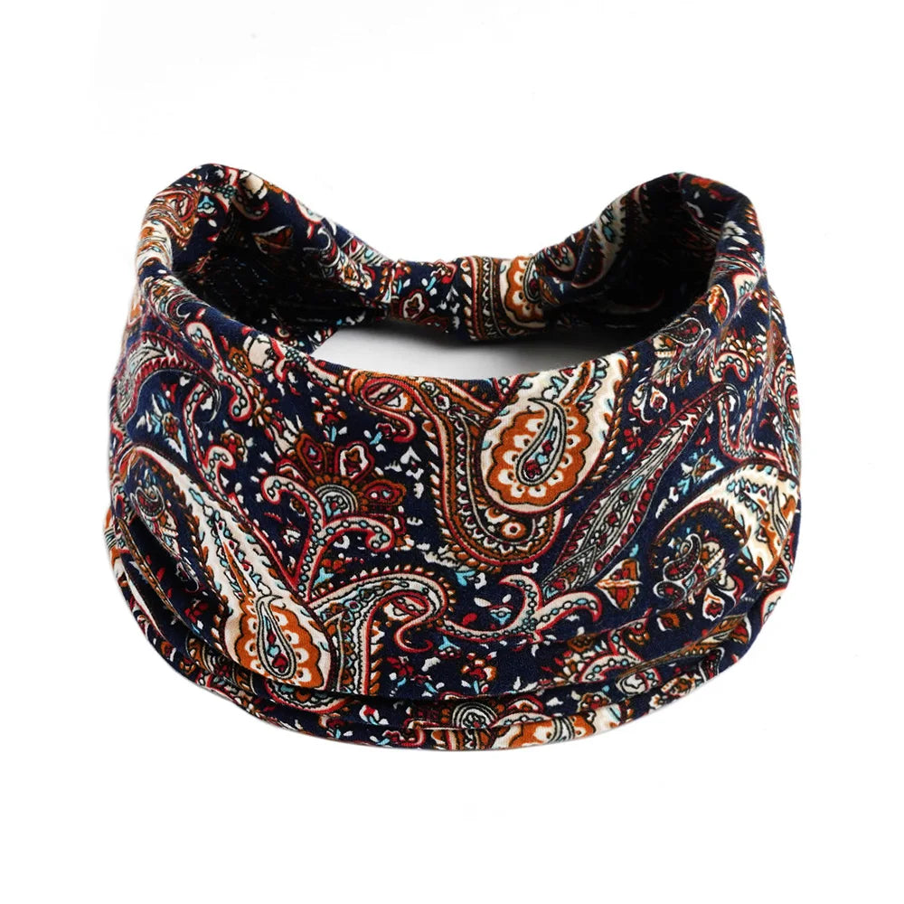 Bohemian Style Elastic Hair Bands Yoga Headband Women Headwear Print Vintage Cross Unisex Scrunchies Hair Accessories
