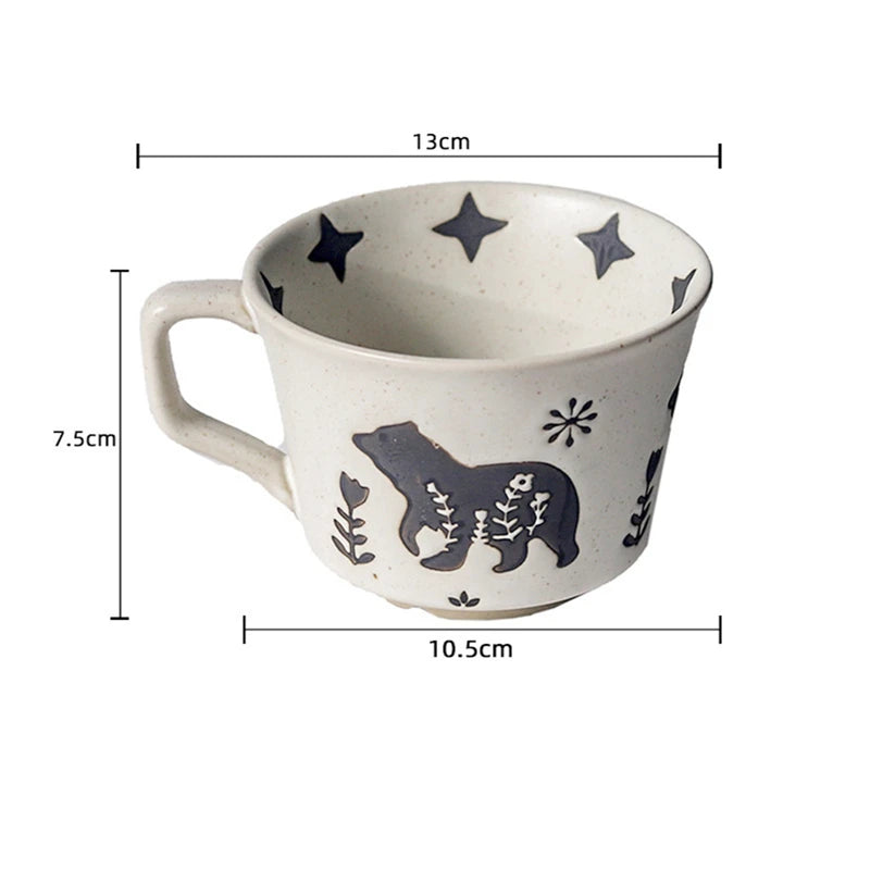 Ceramic Latte Mug 13.4oz Porcelain Coffee Cups with Handle Boho Cup for Tea Hot Cocoa Cappuccino Home Office Cafe Birthday Gift