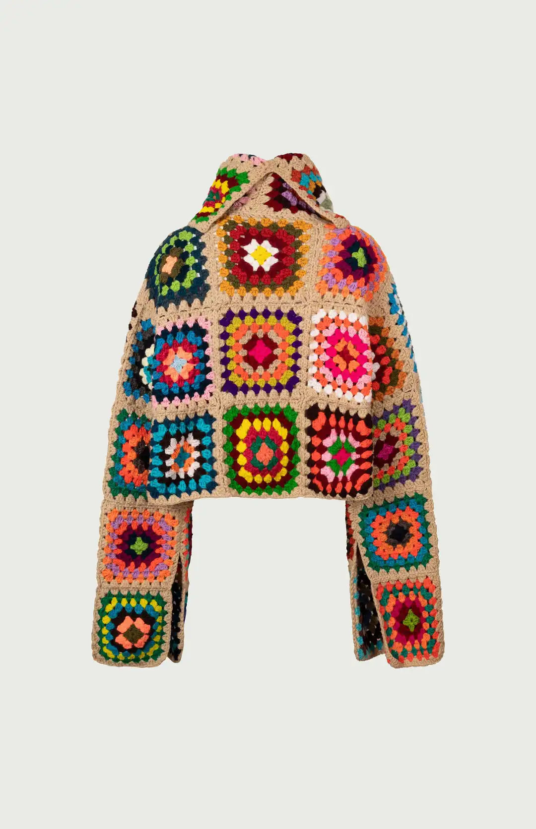 Colorful Crochet Sweaters Granny Square Turtleneck Cute Cardigan Boho Afghan Stitching Coat Color Patchwork Clothing For Lady