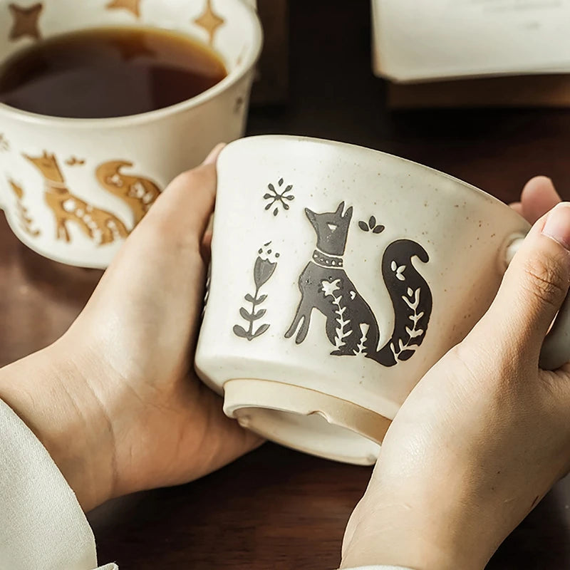 Ceramic Latte Mug 13.4oz Porcelain Coffee Cups with Handle Boho Cup for Tea Hot Cocoa Cappuccino Home Office Cafe Birthday Gift