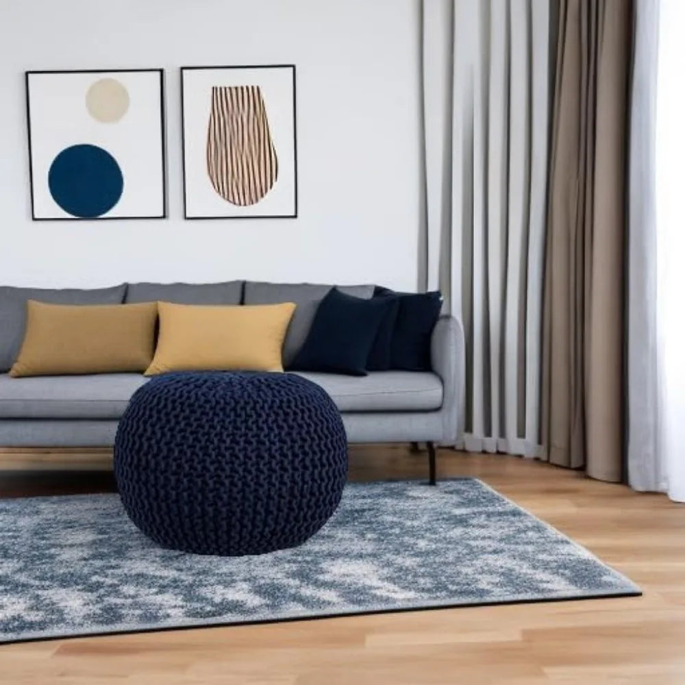 Round Pouf Ottoman Cotton Braided Foot Stool with Bean Bag Filling Boho Foot Rest for Living Room & Bedroom
