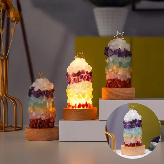 Creative Handmade Natural Colorful Crystal Gravels Night Light Amethyst Clear Quartz Cute Christmas Kids Gift Bedroom Decoration