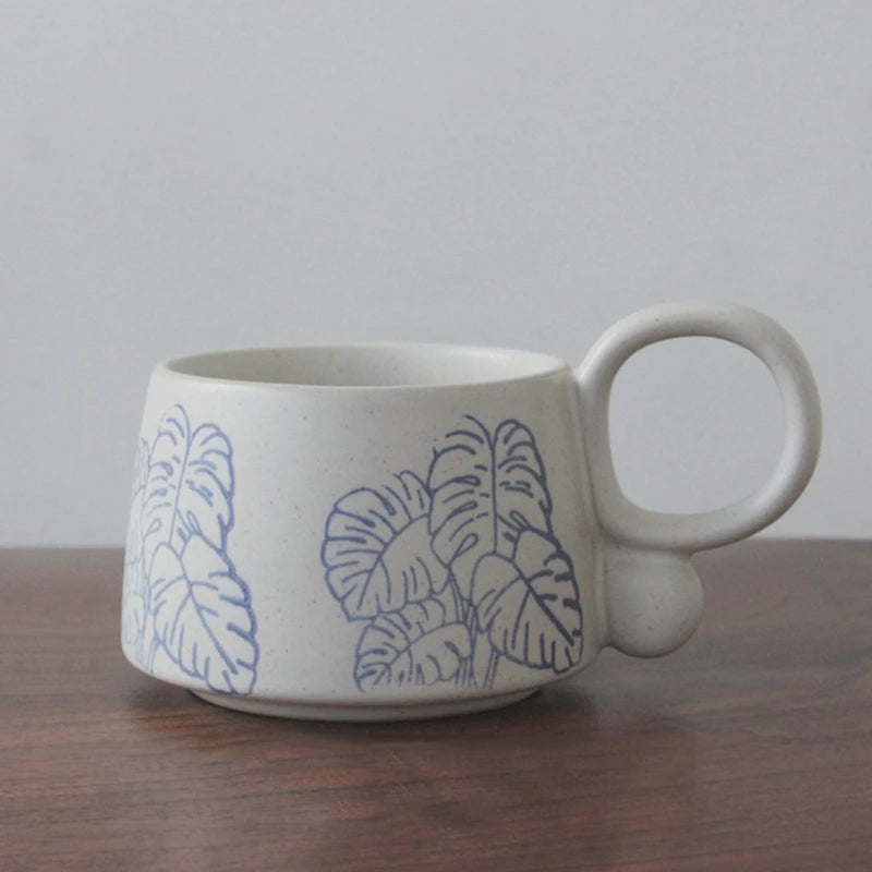 Ceramic Latte Mug 13.4oz Porcelain Coffee Cups with Handle Boho Cup for Tea Hot Cocoa Cappuccino Home Office Cafe Birthday Gift