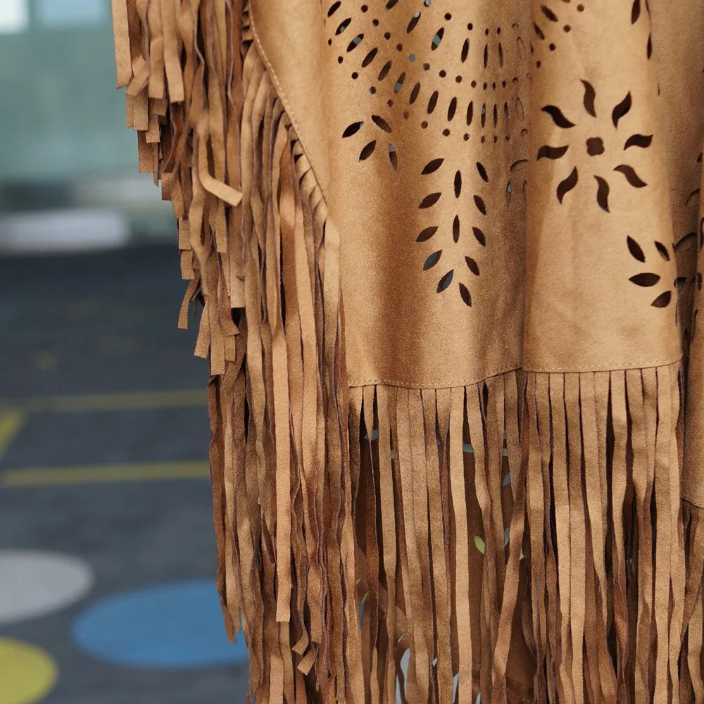 Suede Floral Hollow Out Fringe Tassel Shawl Women Vintage Capes Ponchos Bohemian Cardigan Coat Cloak Boho Capes Bikini Cover