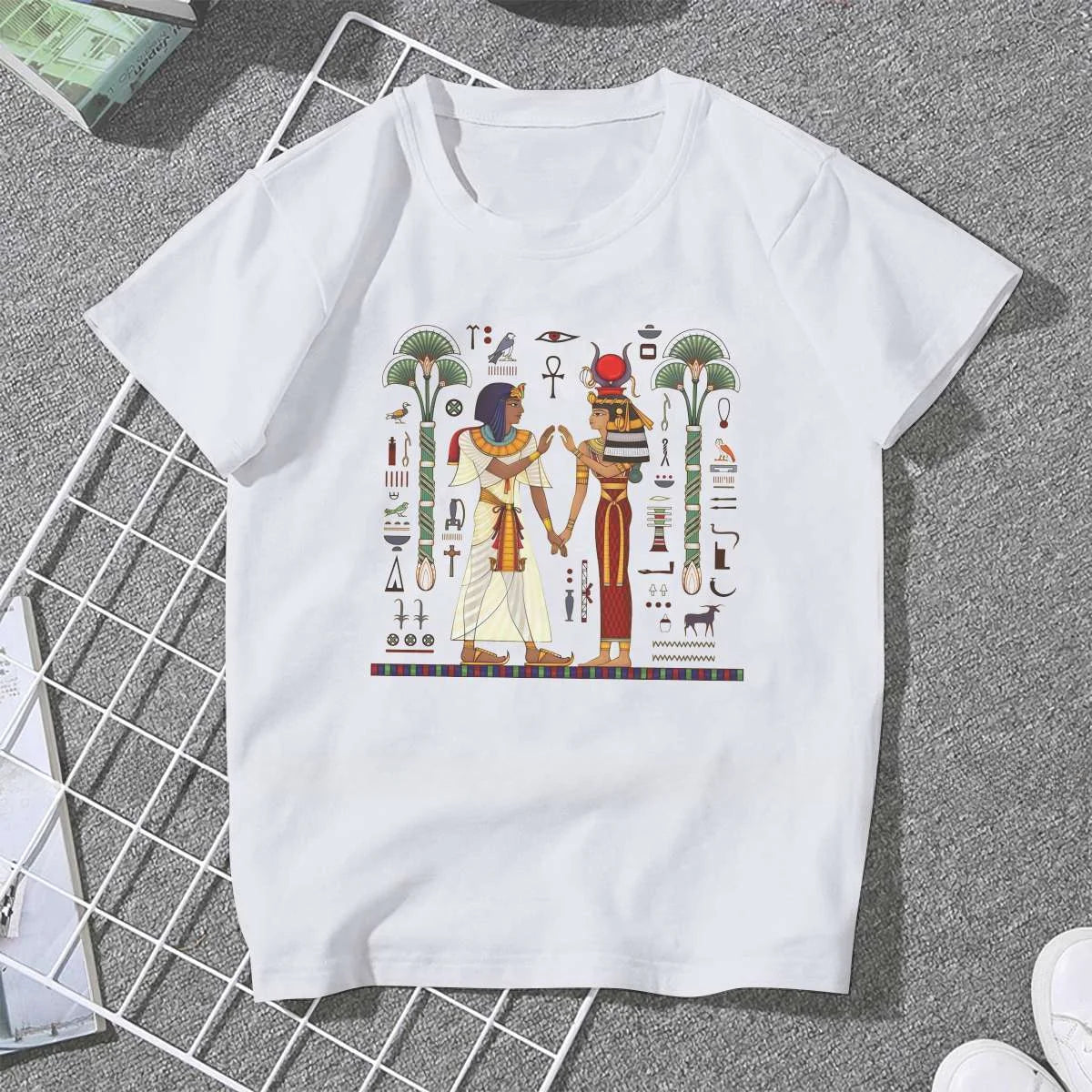 Hieroglyph Symbolancient Culture Sing Symbo Fene Clothes Egyptian Ancient Egypt T-shirt Goth Vintage Female Top Informal
