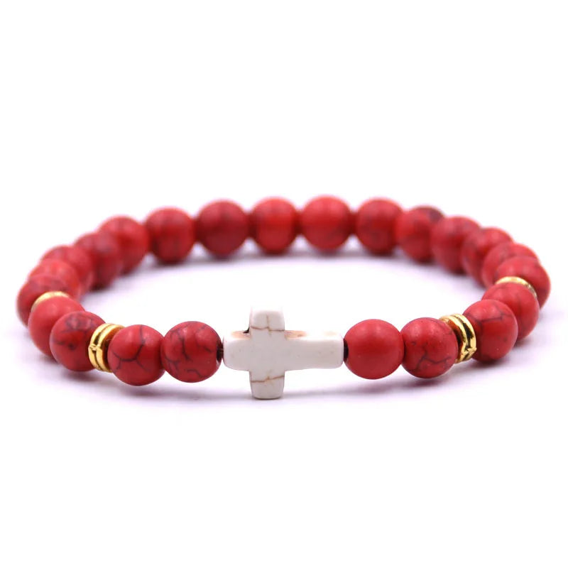 New Fashion Women's Creative Colorful Volcanic Stone Cross Crystal Bracelet Festival Lover DIY Charm Jewelry Foot Chain Gift
