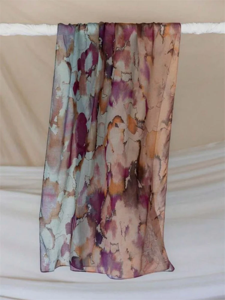 1Pcs Islam Ramadan Watercolor Print Hijab Women Bohemian Soft Muslim Hijabs Foulard Femme Shawl Wrap Scarf Headscarf